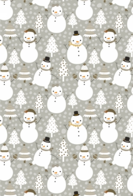 AKTIE Kerstpapier Snowmen And Tree Grijs 50cm x 200meter