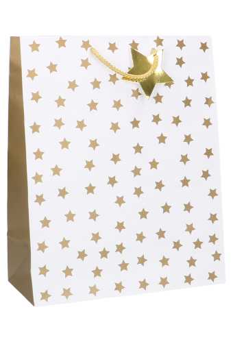 Kersttasjes Groot Metallic Gouden Sterren 26.5x13.5x32.5cm 10stuks