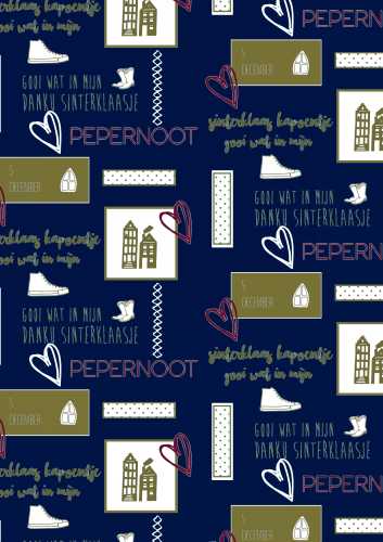 Sintpapier Trendy Love Sint Donkerblauw En Goud 30cm x 125m OP IS OP