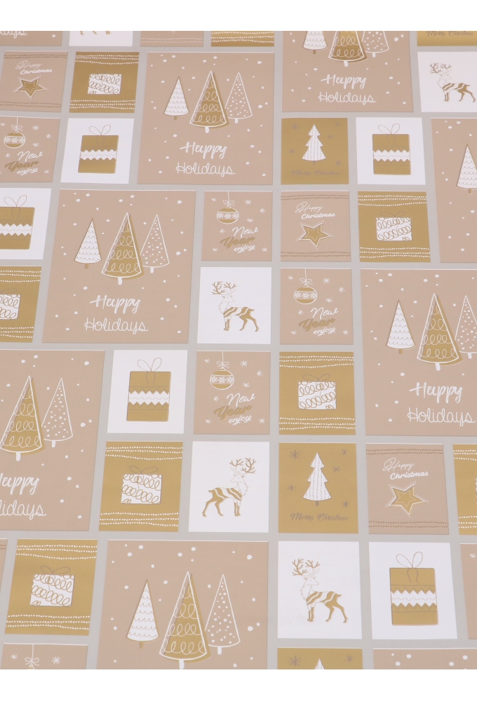 Cadeaufolie Dubbelzijdig Happy Holidays Taupe & Goud 70cm x 50meter