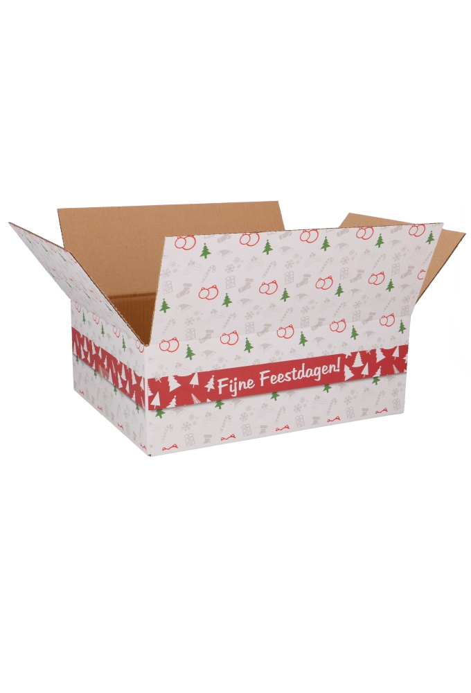 Kerstpakketdozen Fijne Feestdagen Wit 39x29x13cm 15stuks