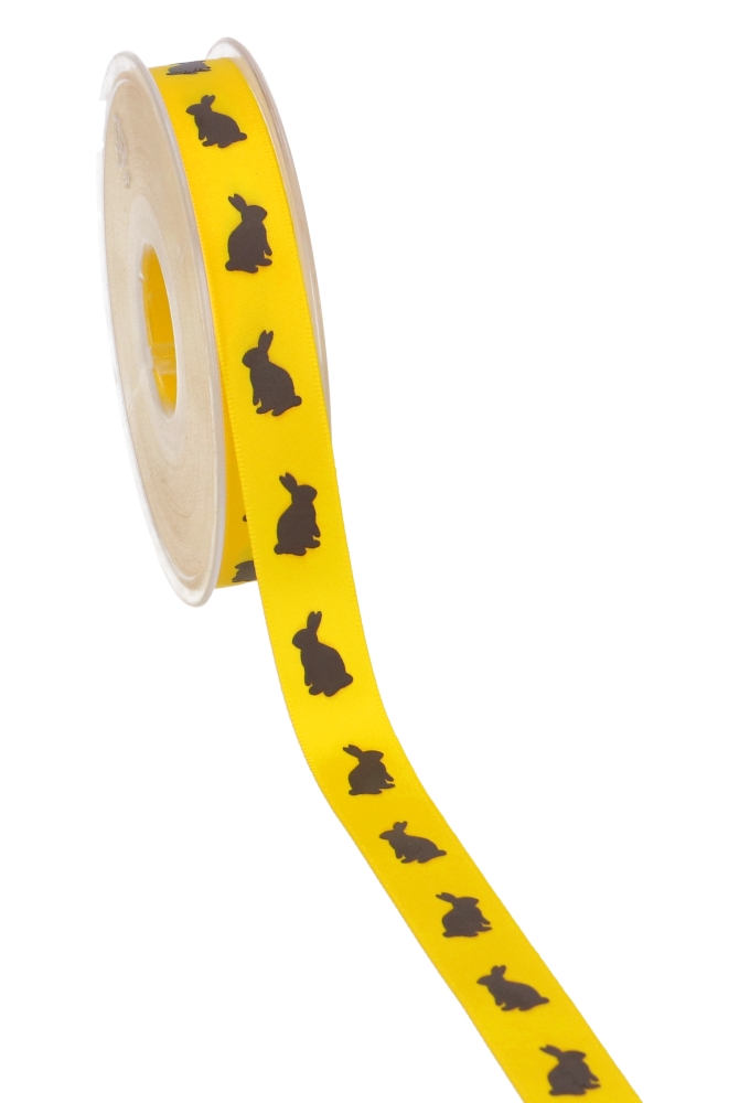 Kadolint Pasen Satijn Geel Haasje Chocolade 15mm x 25meter