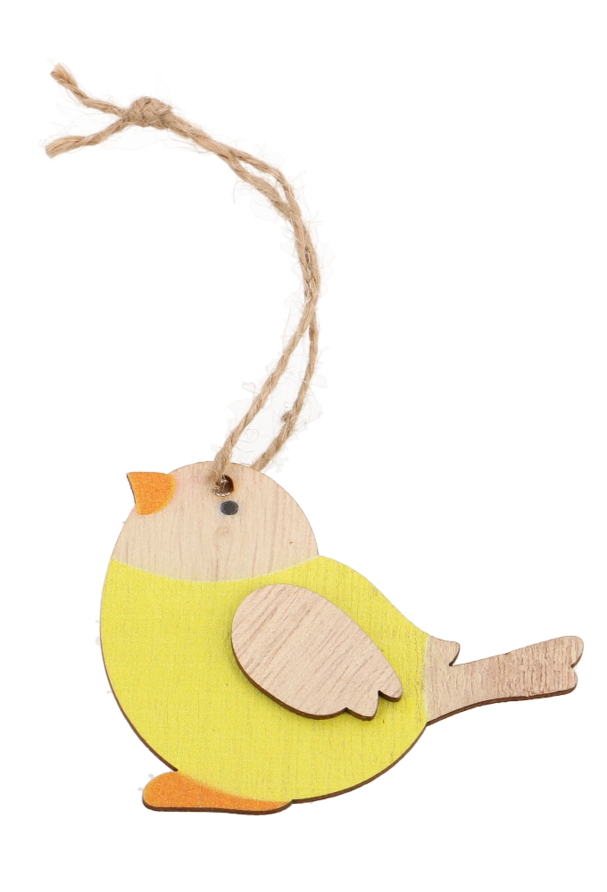 Houten Deco Birdie Yellow & Koordje 5.3 x 7cm 24stuks