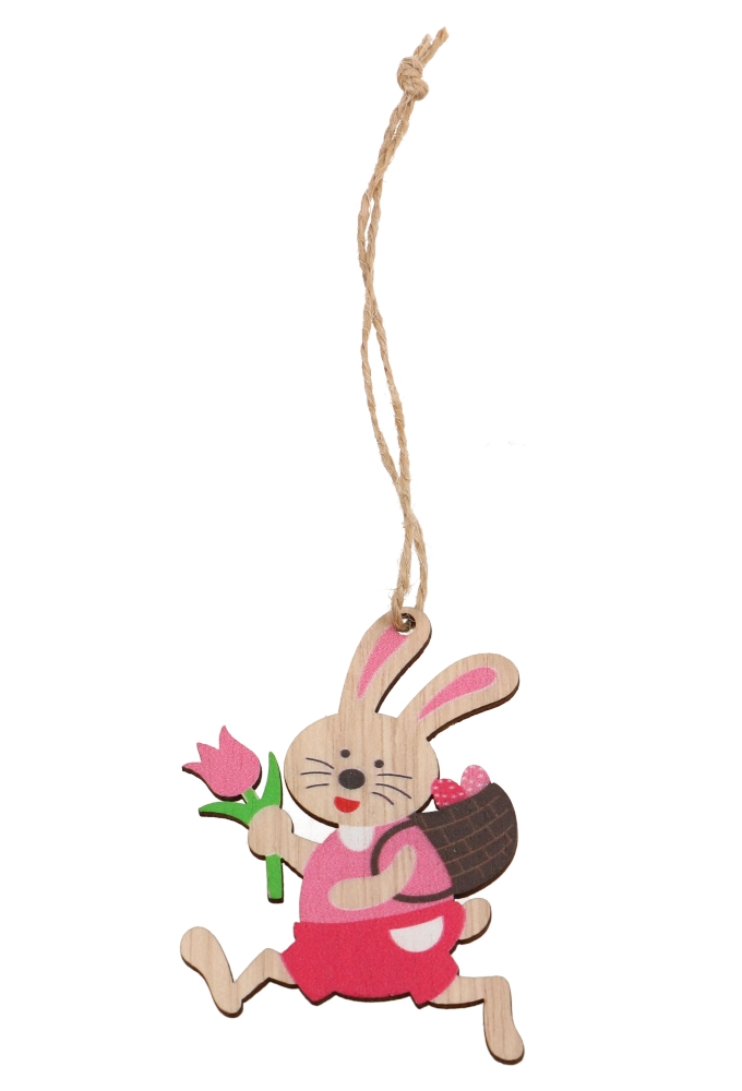 Houten Deco Easter Bunny Flower & Koordje 6 x 5cm 24stuks