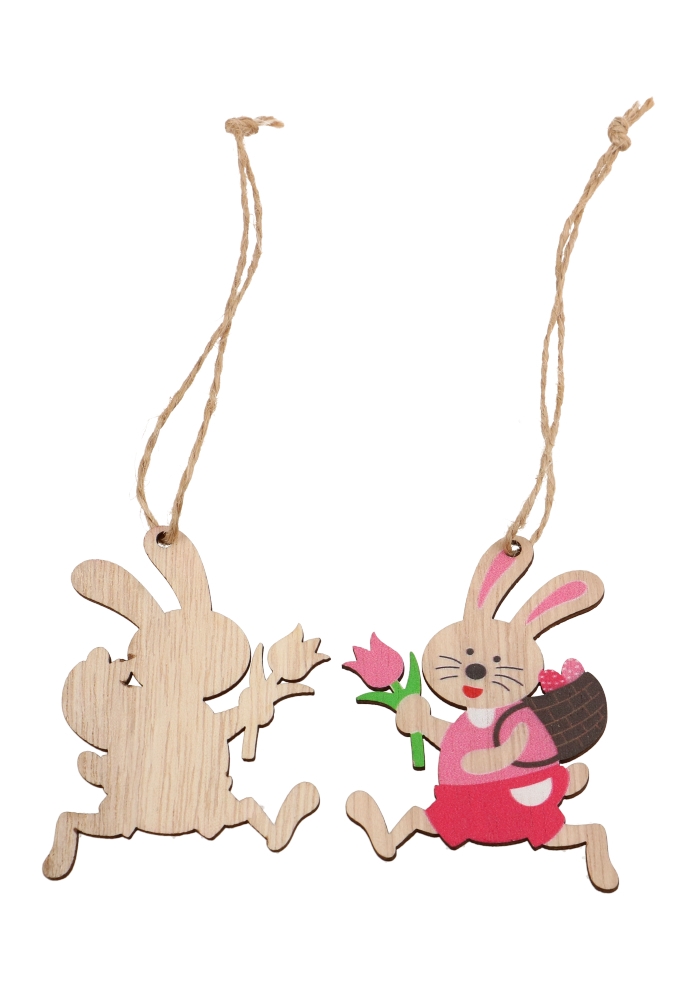 Houten Deco Easter Bunny Flower & Koordje 6 x 5cm 24stuks