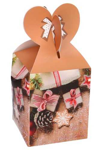 Geschenkdoosje Merry Christmas Beige 8.5x8.5x10.5cm 12stuks