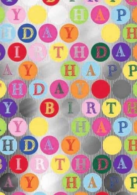 Geschenkpapier Metallic Birthday Circles Multi Color 40cm x 100meter