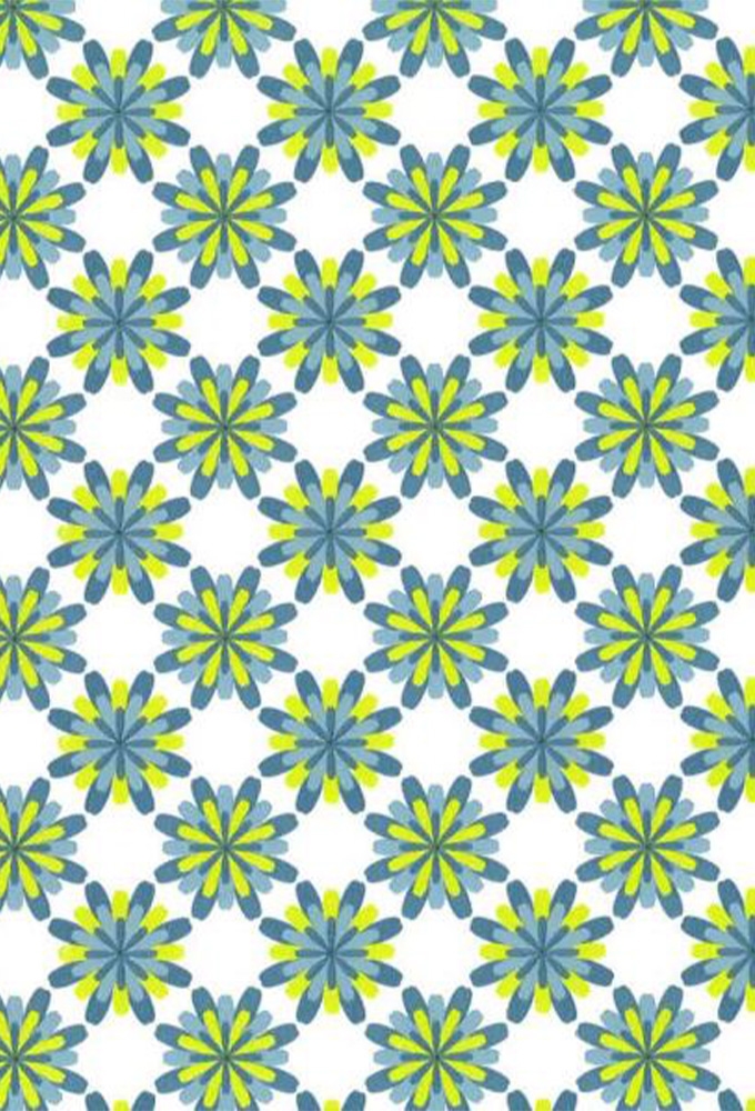 Kadopapier Trendy lucky flower blauw & lime 30cm x 200meter