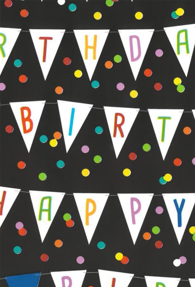 Kadopapier Coated happy birthday flags black 30cm x 200meter