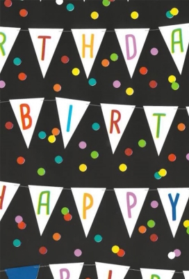 Kadopapier Trendy happy birthday flags black 40cm x 200meter Kadopapier Trendy happy birthday flags black 40cm x 200meter
