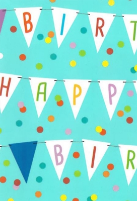 Kadopapier Trendy happy birthday flags aqua 40cm x 200meter Kadopapier Trendy happy birthday flags aqua 40cm x 200meter