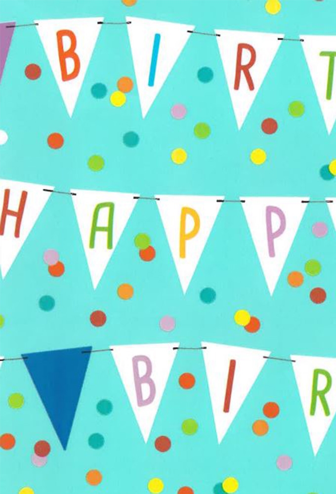 Kadopapier Coated happy birthday flags aqua 50cm x 200meter