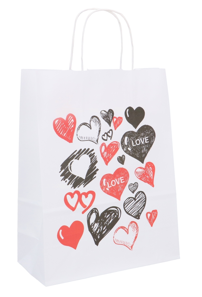 Papieren Draagtas Wit Hartjes Love 24x11x31cm 50stuks