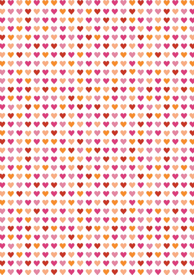 Kadopapier Coated heart to heart pink & red & orange 50cm x 200meter Kadopapier Coated heart to heart pink & red & orange 50cm x 200meter