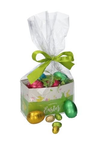 Kadodoosje Korf Happy Easter 15x7x10cm Met Blokbodem Zakje 100stuks