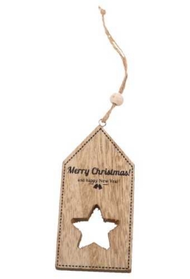 Decoratie Hanger Houten Merry Christmas Star Wood & Koord 10x5cm