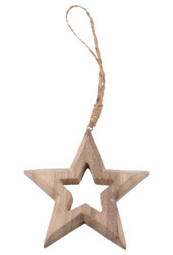 Decoratie Hanger Houten Star Wood & Koord 9.7cm 1stuks