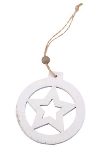 Decoratie Hanger Houten White Star Koord 7cm 1stuks