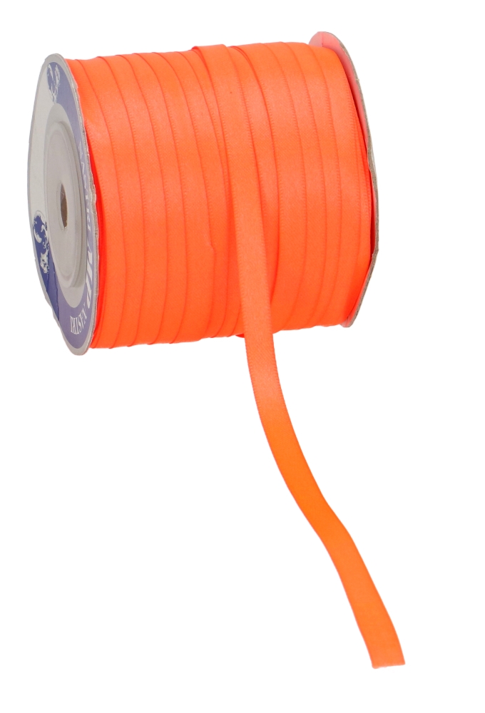 Satijn Dubbel Lint 6mm x 100 meter Oranje Neon OP IS OP