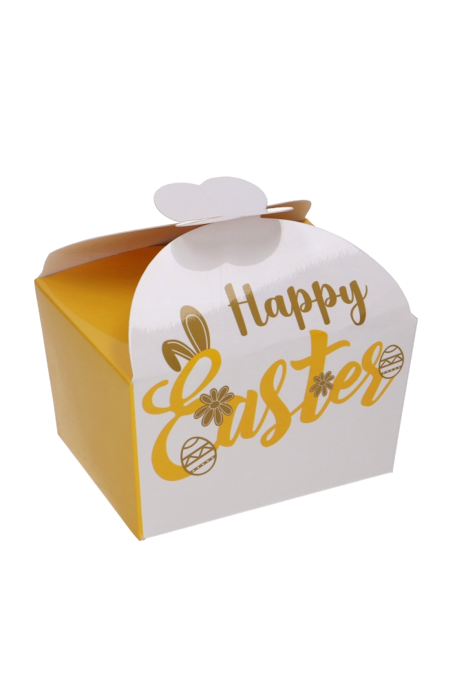 Bonbondoos Happy Easter Geel 250gr & Vlindersluiting 9.5x7.5x6cm 24st