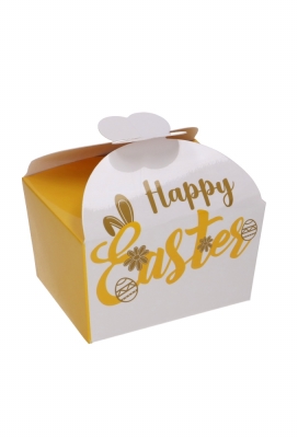 Bonbondoos Happy Easter Geel 250gr & Vlindersluiting 9.5x7.5x6cm 24st