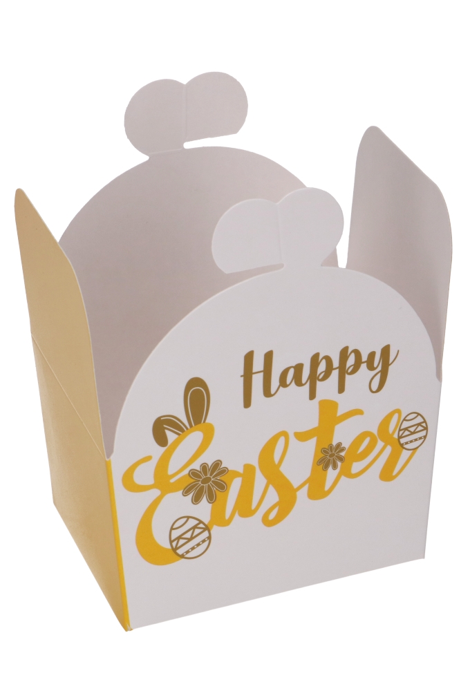 Bonbondoos Happy Easter Geel 250gr & Vlindersluiting 9.5x7.5x6cm 24st