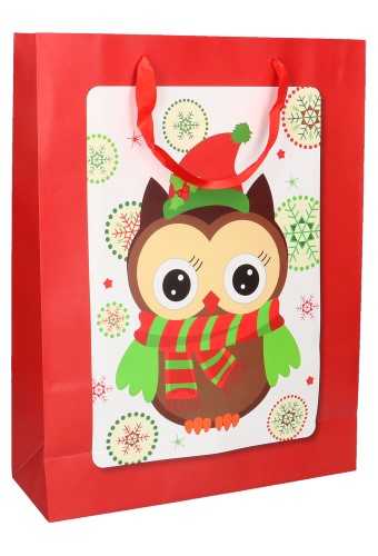 Kersttasjes Jumbo Chritmas Owls Scarf & Hood 33x10x45.5cm 12stuks