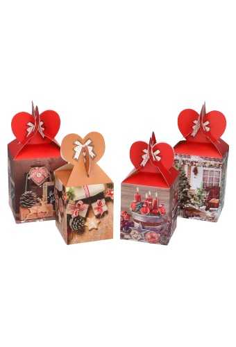 Geschenkdoosje Merry Christmas Rood  Ree 10x10x12.5cm 12stuks