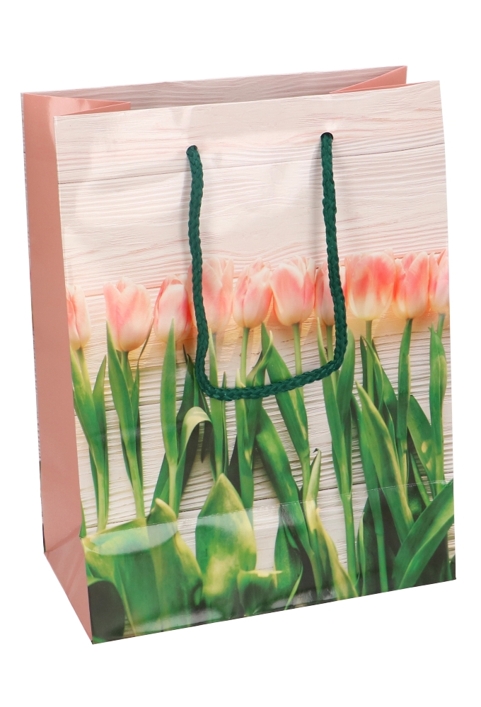 Kadotasjes Bloem Tulp Roze  Medium 18x10x23cm 12stuks