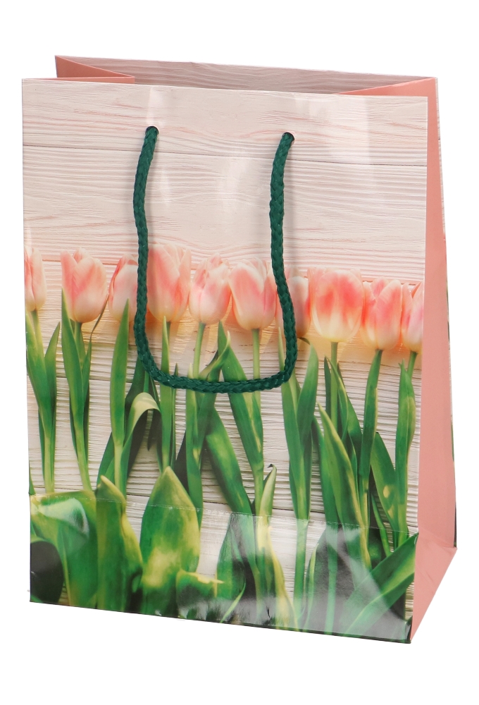 Kadotasjes Bloem Tulp Roze  Medium 18x10x23cm 12stuks