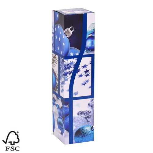 Wijndoos 1 fles Kerstbal Blauw 8.7x8.7x36cm 50stuks