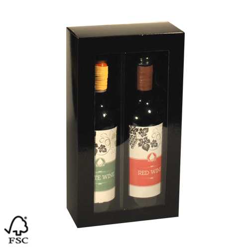 Wijndoos 2 fles Schuifdoos Venster Zwart 34x18.2x9cm 25stuks