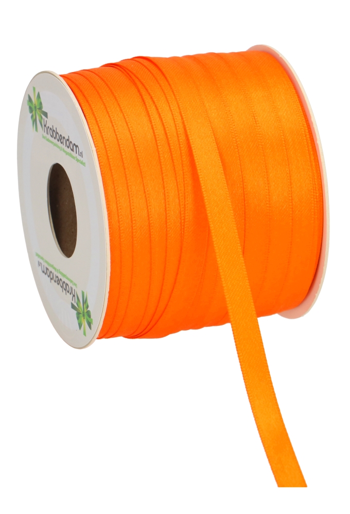 Satijn Dubbel Lint 6mm x 100 meter Oranje