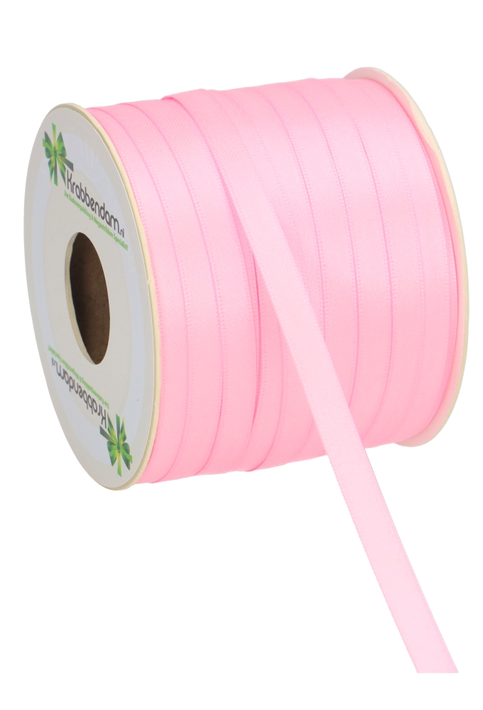 Satijn Dubbel Lint 6mm x 100 meter Baby Roze