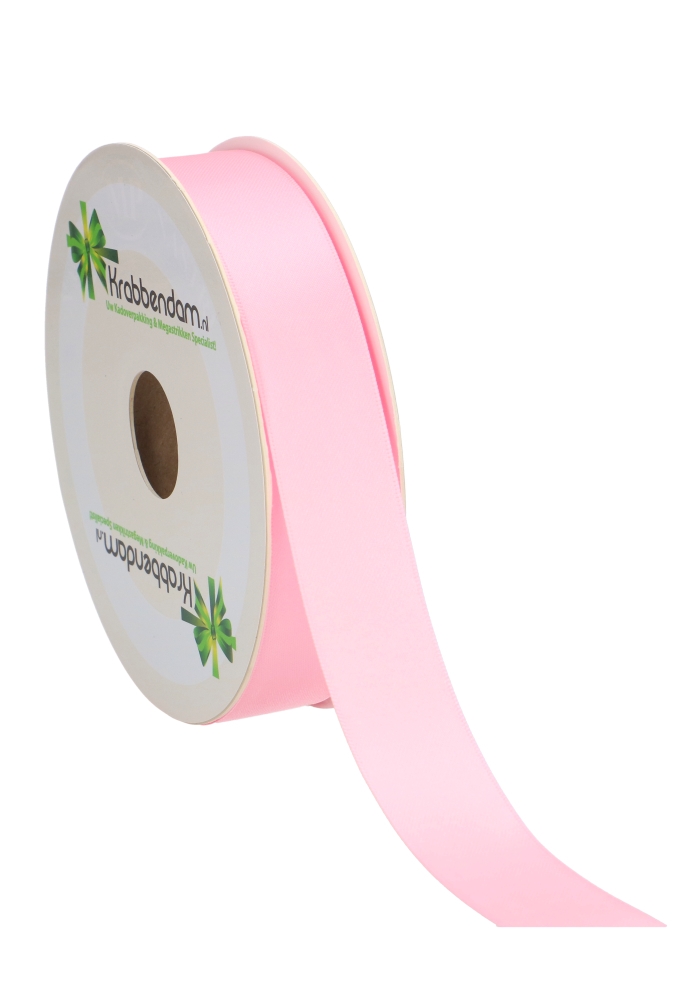 Satijn Dubbel Lint 25mm x 50 meter Baby Roze