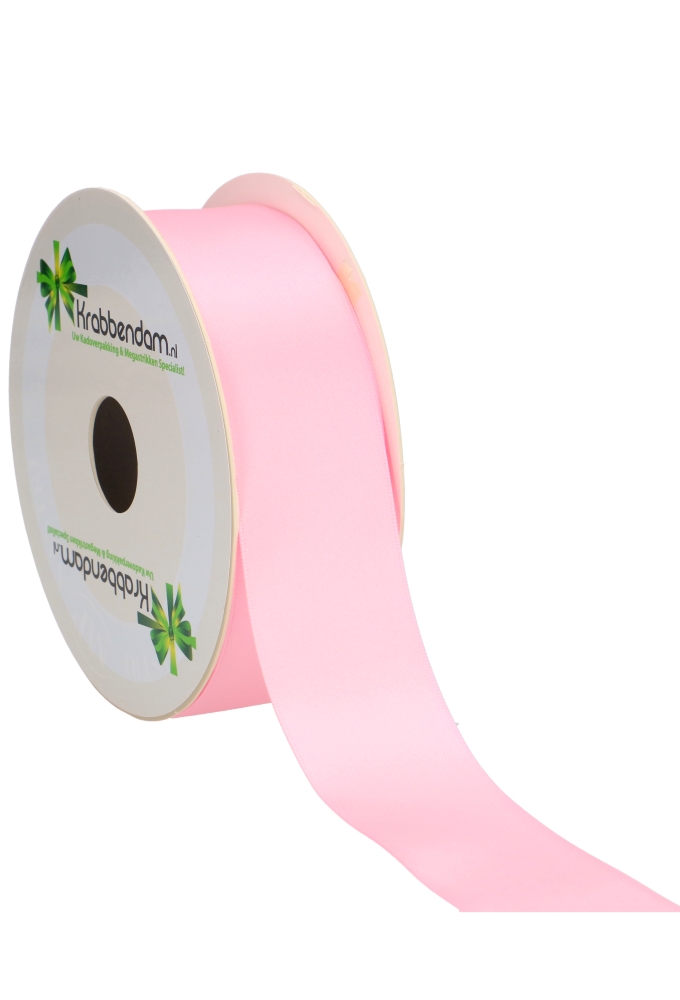 Satijn Dubbel Lint 40mm x 25 meter Baby Roze