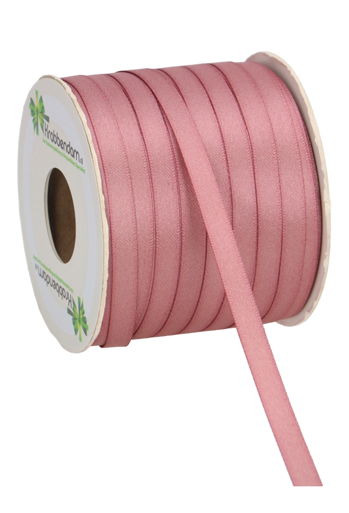 Satijn Dubbel Lint 6mm x 100 meter Oud Roze