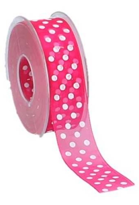 Kadolinten Organza Dots Fuchsia & Wit 25mm x 20 meter