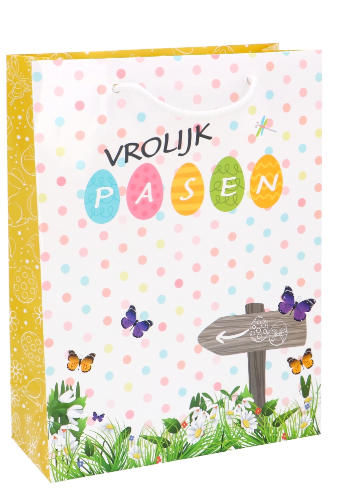 Paastasjes Vrolijk Pasen Geel 24x10x32cm 10stuks