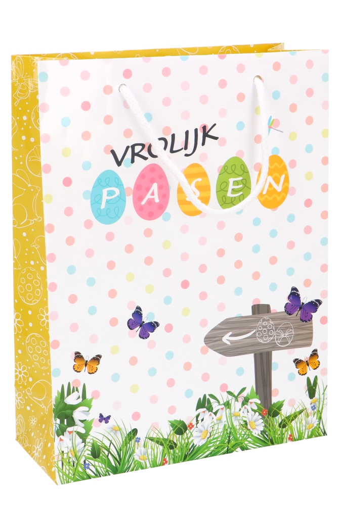 Paastasjes Vrolijk Pasen Geel 24x10x32cm 10stuks