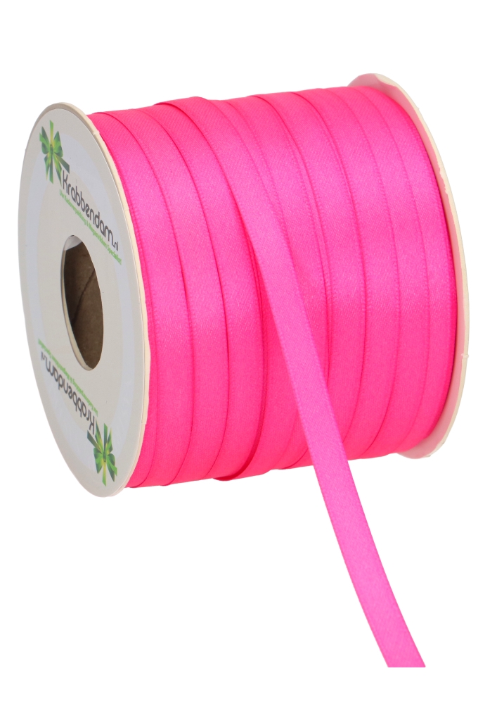 Satijn Dubbel Lint 6mm x 100 meter Fuchsia Neon OP IS OP