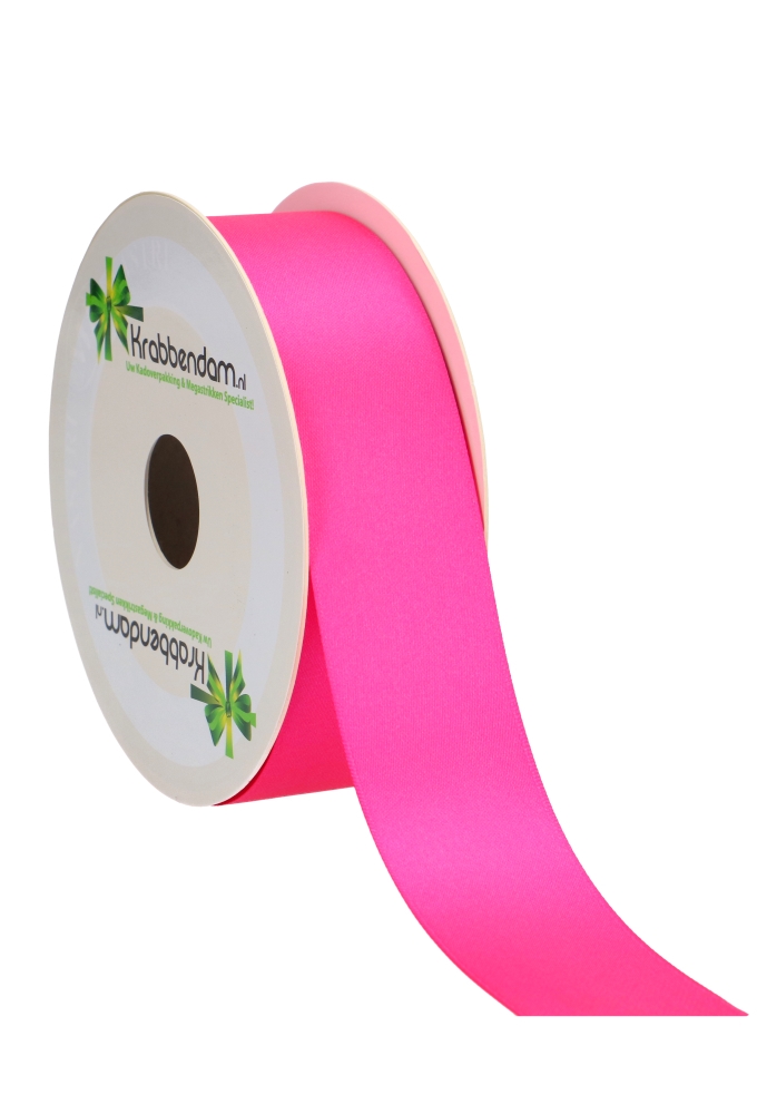 Satijn Dubbel Lint 40mm x 25 meter Fuchsia Neon OP IS OP