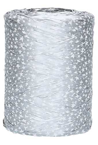 Raffia Linten Trend Zilver & Witte Sterren 5mm x 200 meter