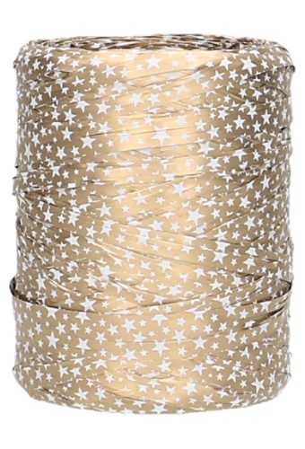 Raffia Linten Trend Goud & Witte Sterren 5mm x 200 meter