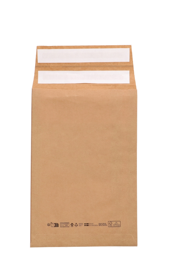 Papieren Verzendzak Zijvouw Kleding Kraft Plakstrip 23x34x8+10cm 500st