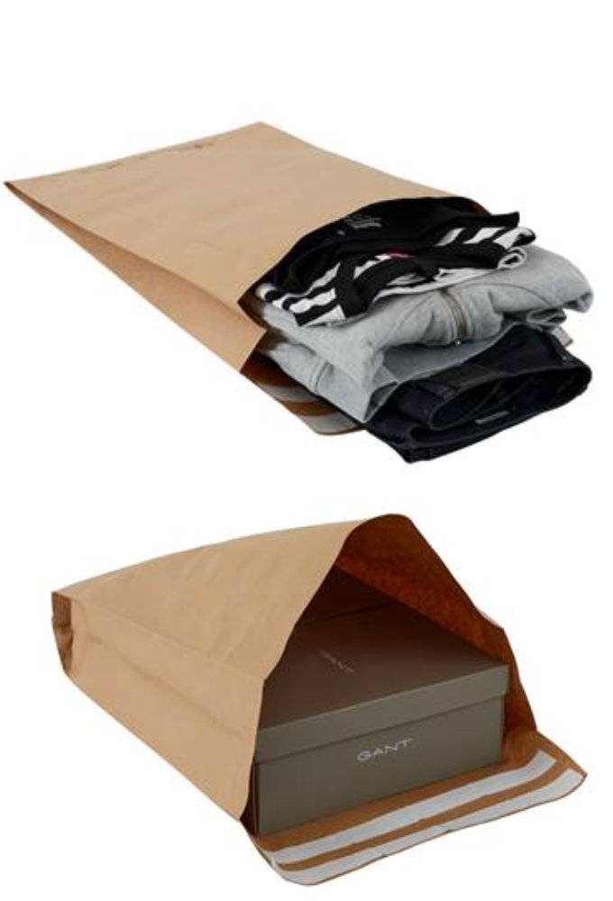 Papieren Verzendzak Zijvouw Kleding Kraft Plakstrip 23x34x8+10cm 500st