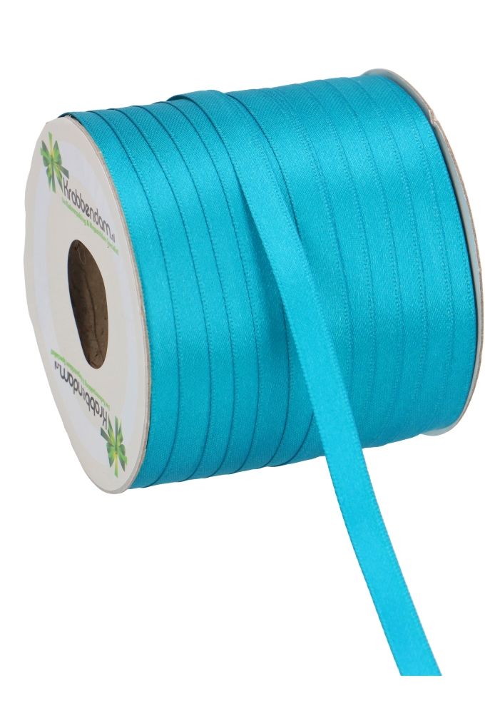 Satijn Dubbel Lint 6mm x 100 meter Aqua Blauw