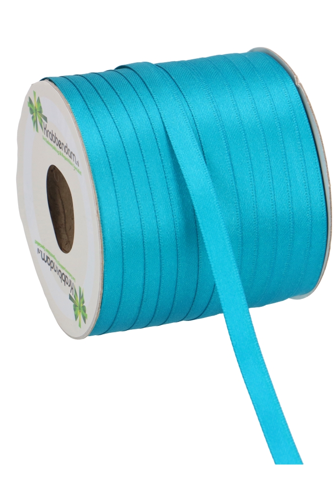 Satijn Dubbel Lint 6mm x 100 meter Aqua Blauw