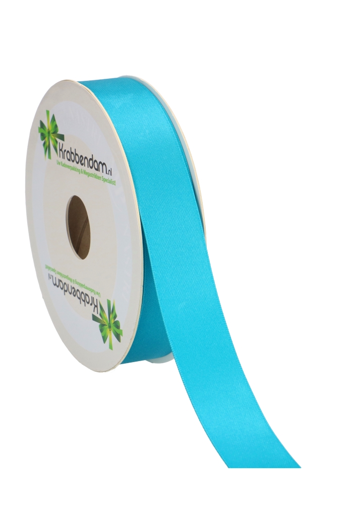 Satijn Dubbel Lint 25mm x 50 meter Aqua Blauw