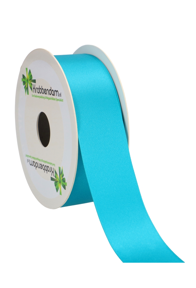 Satijn Dubbel Lint 40mm x 25 meter Aqua Blauw